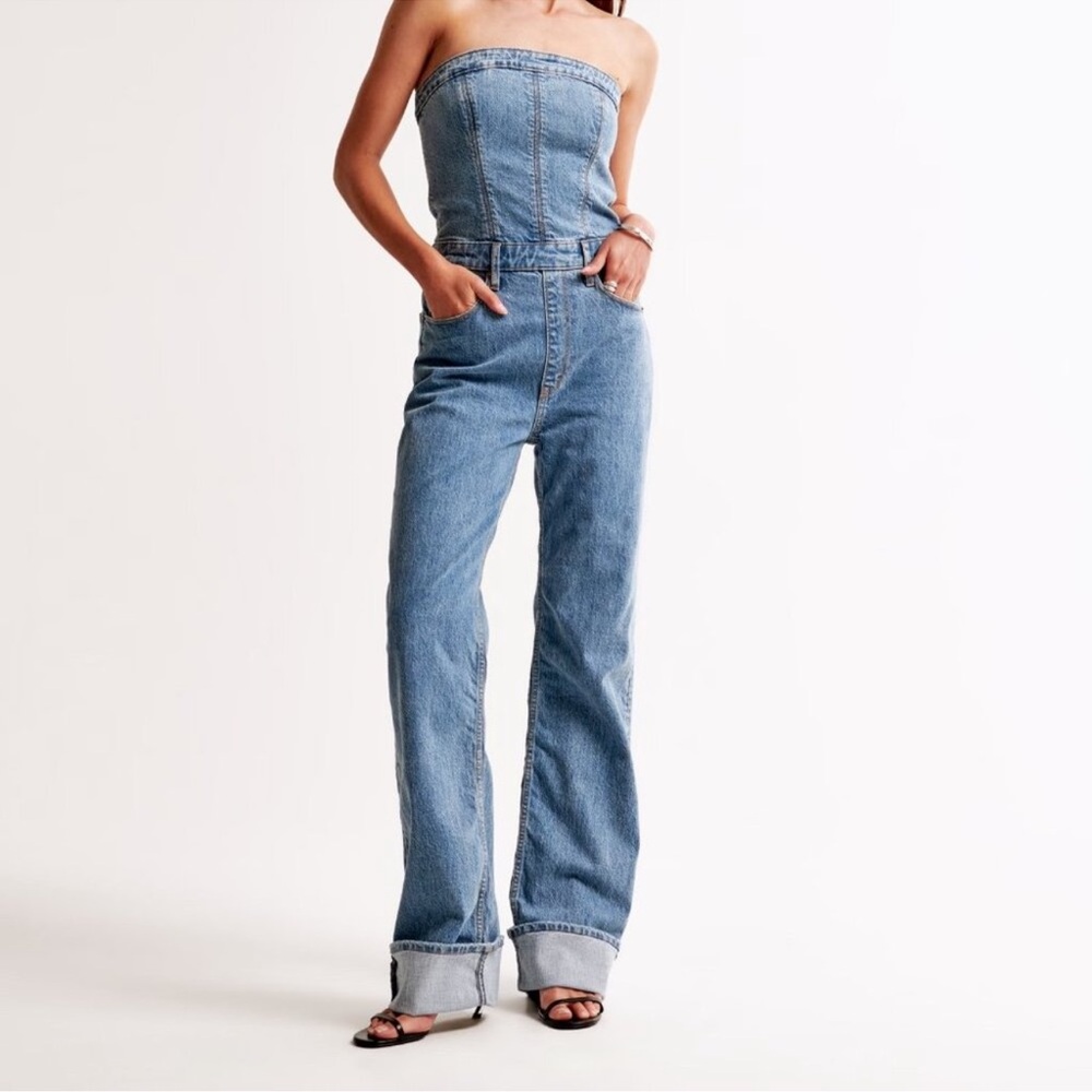 Women's Blue Denim Strapless Jumpsuit